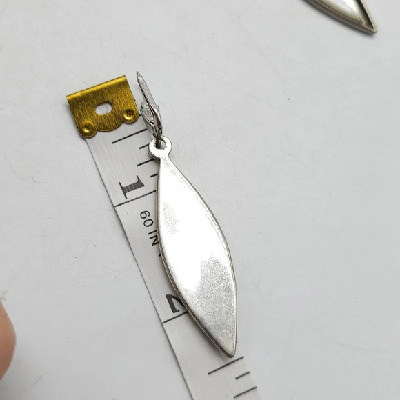 Vintage Artist Signed Mother Of Pearl Sterling Silver Drop Earrings Modernist - Picture 6 of 8